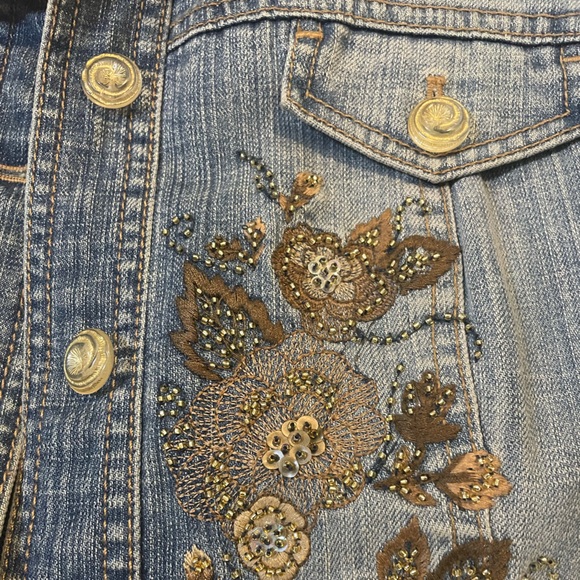 Classiques Entier Embroidered Beaded Embellished Crop Denim Jacket - Large - Picture 6 of 10